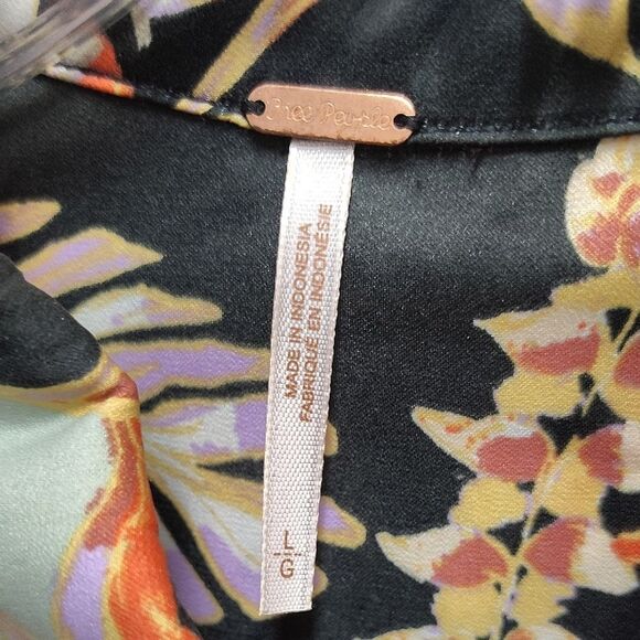 Free People Black and Orange Buttoned Notched Collar Blouse - Picture 2 of 3